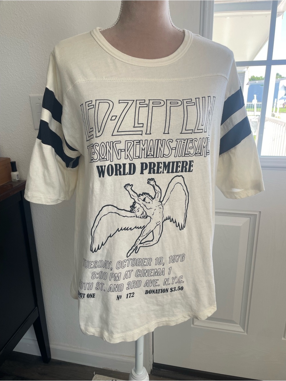 Forever 21 Cream Led Zeppelin Graphic Tee with Navy Stripes